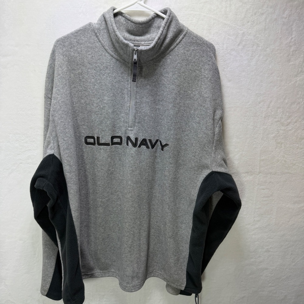 Vintage Old Navy XXL Mens Gray Black Fleece 1/4 Zip Colorblock Pullover Jacket